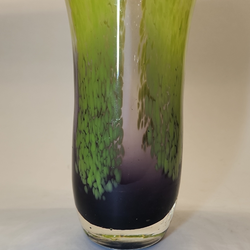 Green Purple Art Glass Vase Murano Style Hand Blown - Picture 4 of 7